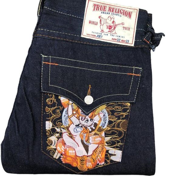 Brand New Vintage True Religion Embroidered Jeans Size 32 JOEY Blue - Picture 6 of 12